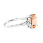 Rectangle Emerald Cut Peach Orange Morganite Side Baguette Diamond 14K Gold Ring