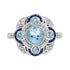Round Blue Aquamarine & Sapphire Diamond Art Deco Style White Gold Ring