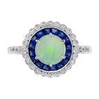 1.58 Ctw Art Deco Opal, Blue Sapphire & Diamond 14K White Gold Halo Ring