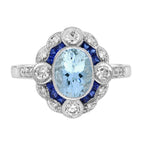 Blue Aquamarine Sapphire Diamond Art Deco Style Earrings & Ring Jewelry Set