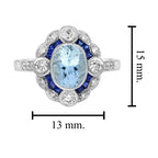 Blue Aquamarine Sapphire Diamond Art Deco Style Earrings & Ring Jewelry Set