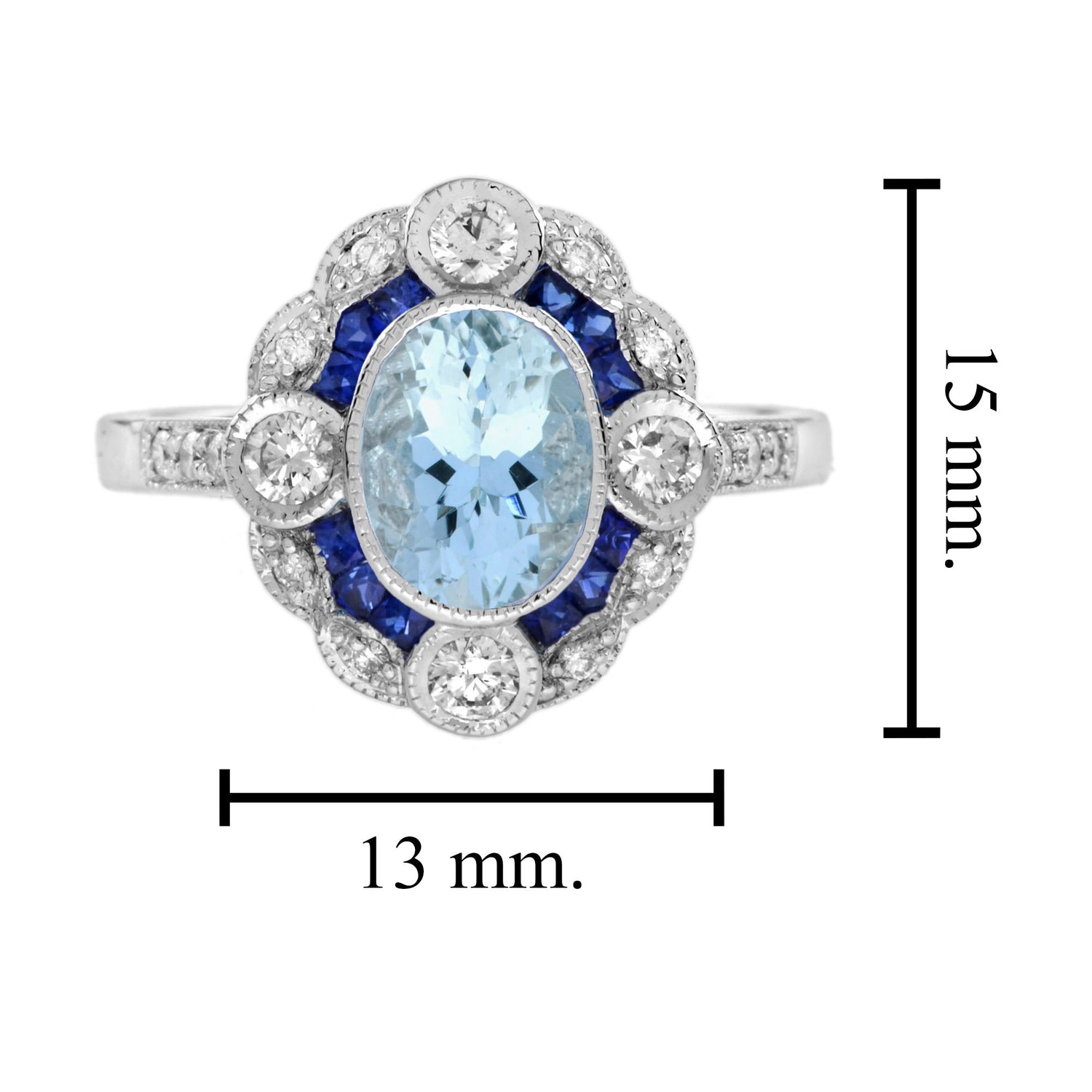 Blue Aquamarine Sapphire Diamond Art Deco Style Earrings &amp; Ring Jewelry Set