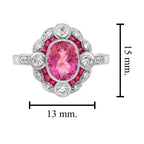 Oval Shape Pink Tourmaline & Ruby Diamond Vintage Inspired Style White Gold Ring