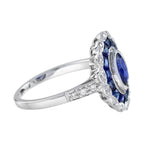 2.87 ctw Art Deco Style Blue Sapphire & Diamond 14K White Gold Halo Ring
