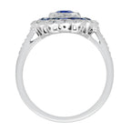 2.87 ctw Art Deco Style Blue Sapphire & Diamond 14K White Gold Halo Ring