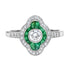 Art Deco Style Diamond & Green Emerald Halo Set Engagement 14K White Gold Ring