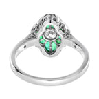 Art Deco Style Diamond & Green Emerald Halo Set Engagement 14K White Gold Ring