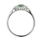 Art Deco Style Diamond & Green Emerald Halo Set Engagement 14K White Gold Ring