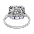 Diamond & Blue Sapphire Art Deco Style Engagement 14K White Gold Ring