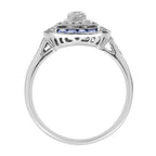 Diamond & Blue Sapphire Art Deco Style Engagement 14K White Gold Ring