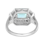 2.15 ctw Art Deco Style Sky Blue Topaz & Diamond Octagon Black Enamel 14K White Gold Ring