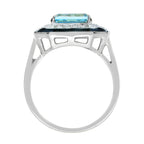2.15 ctw Art Deco Style Sky Blue Topaz & Diamond Octagon Black Enamel 14K White Gold Ring