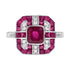 Red Pink Ruby & Diamond Art Deco Style Octagon 14K White Gold Ring