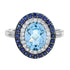Art Deco Style Oval Blue Topaz Blue Sapphire Diamond Double Halo White Gold Ring