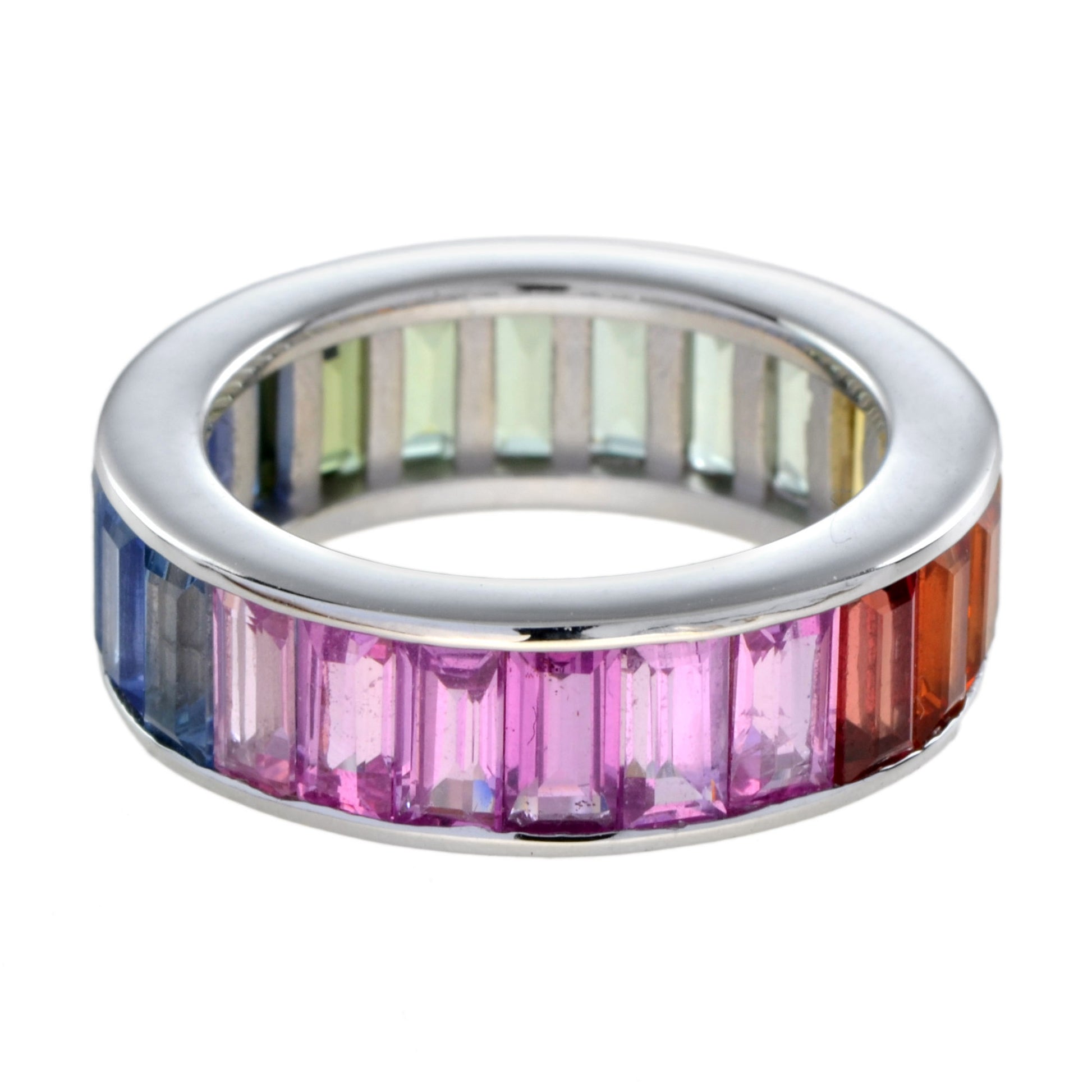 Rainbow Color Sapphires 18K White Gold Eternity Band Ring & Tennis Bracelet Set