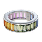 Rainbow Graduating Multicolor Baguette Sapphires Eternity Band White Gold Ring