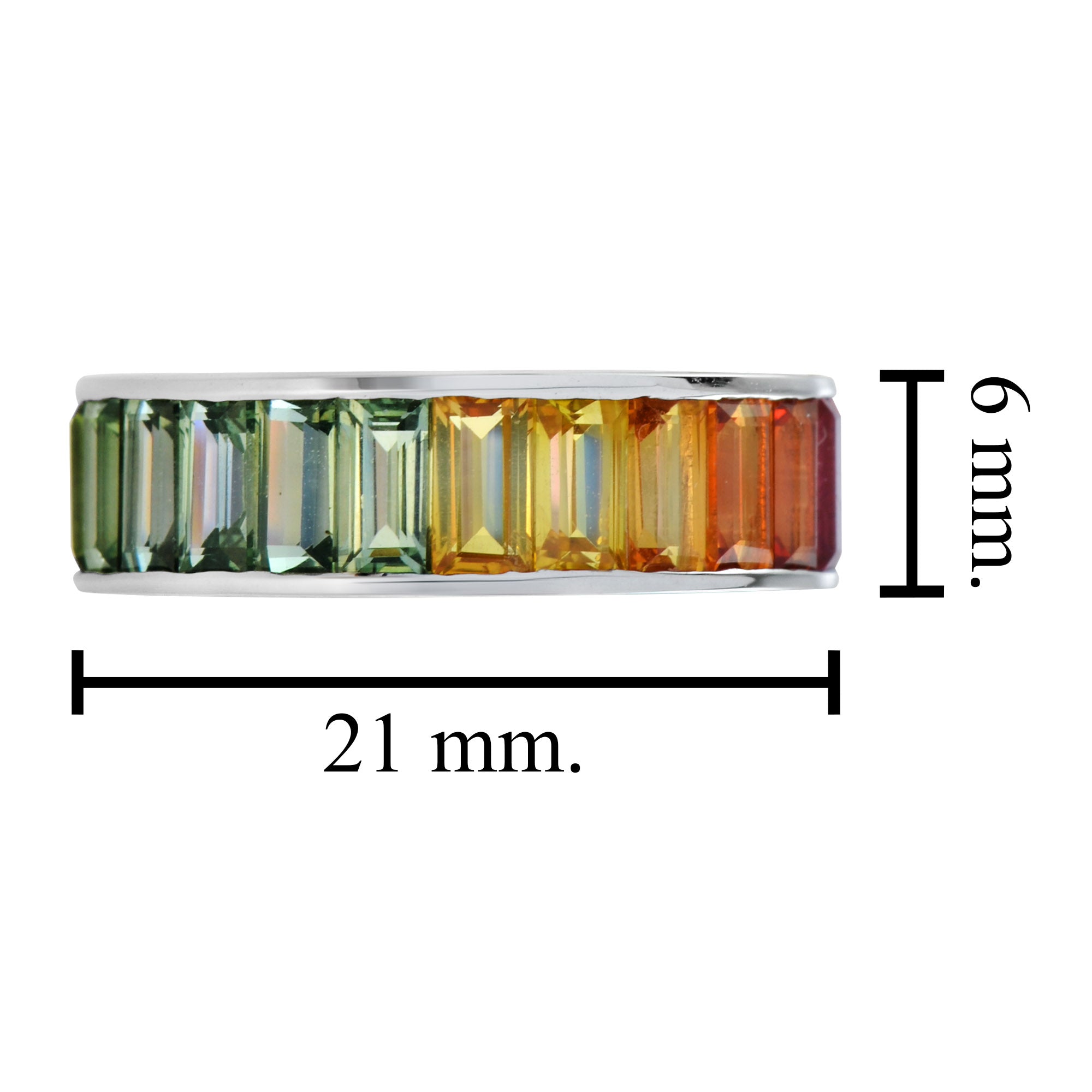 Rainbow Graduating Multicolor Baguette Sapphires Eternity Band White Gold Ring