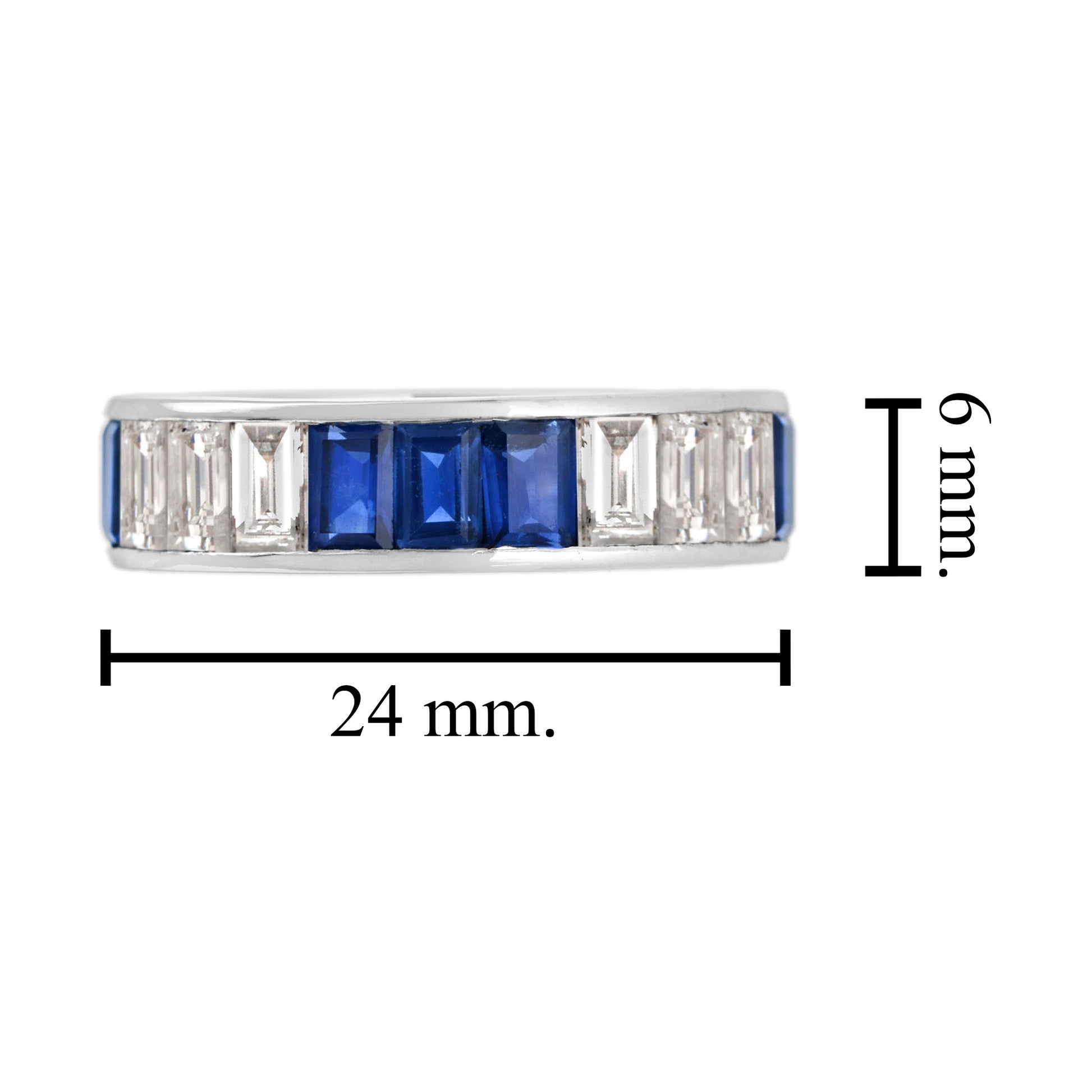 Baguette Diamond & Blue Sapphire Eternity Band Channel Set 18K White Gold Ring