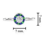 Art Deco Style Diamond with Green Emerald and Blue Sapphire White Gold Ring