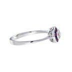 Art Deco Style Diamond & Red Ruby Blue Sapphire Halo Set 14K White Gold Ring