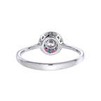 Art Deco Style Diamond & Red Ruby Blue Sapphire Halo Set 14K White Gold Ring