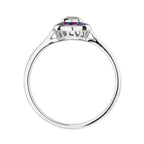 Art Deco Style Diamond & Red Ruby Blue Sapphire Halo Set 14K White Gold Ring