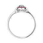Art Deco Style Diamond & Red Pink Ruby Halo Vintage Inspired White Gold Ring