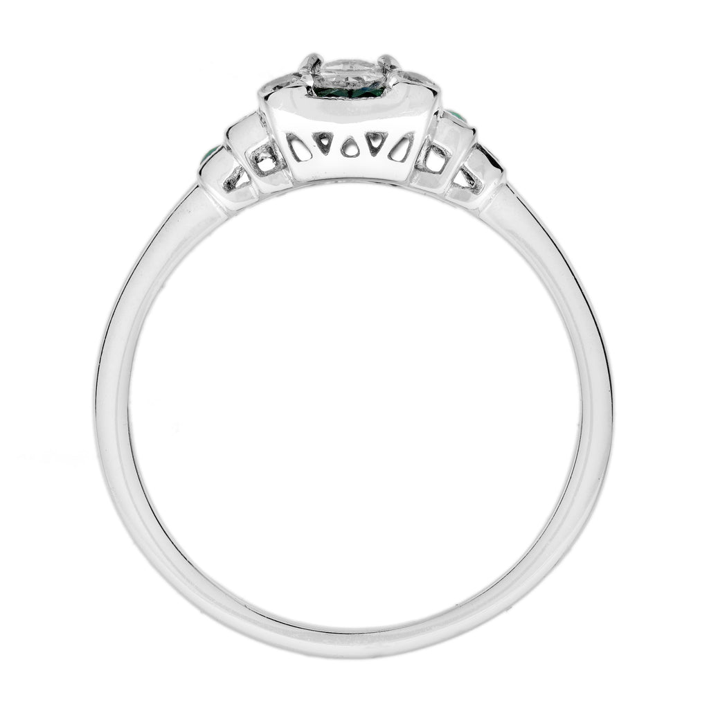 1.63 ctw Art Deco Emerald & Diamond 14K White Gold Ring