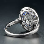 Round Blue Aquamarine & Blue Sapphire Diamond Halo Set 14K White Gold Ring