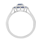 Blue Round Sapphire & Diamond Art Deco Style Floral 14K White Gold Ring