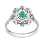 Floral Flower Petals Green Emerald & Diamond Art Deco Style 14K White Gold Ring