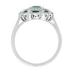 Floral Flower Petals Green Emerald & Diamond Art Deco Style 14K White Gold Ring