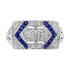 0.48 Ctw Edwardian Style Blue Sapphire & Diamond 14K White Gold Ring