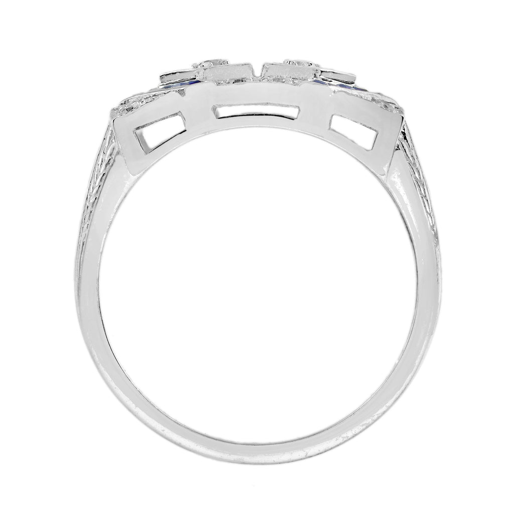0.48 Ctw Edwardian Style Blue Sapphire & Diamond 14K White Gold Ring