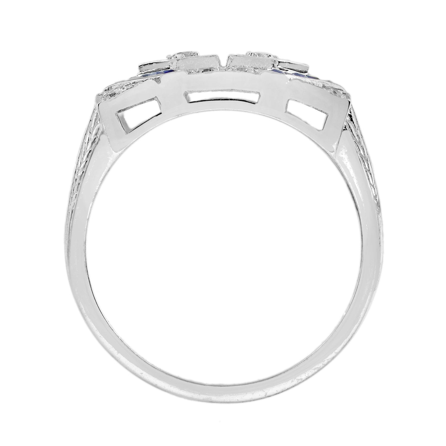 Diamond &amp; Blue Sapphire Vintage Inspired Edwardian Style White Gold Ring
