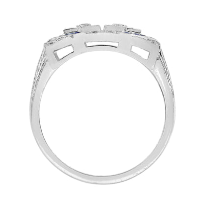Diamond & Blue Sapphire Vintage Inspired Edwardian Style White Gold Ring