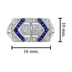Diamond & Blue Sapphire Vintage Inspired Edwardian Style White Gold Ring