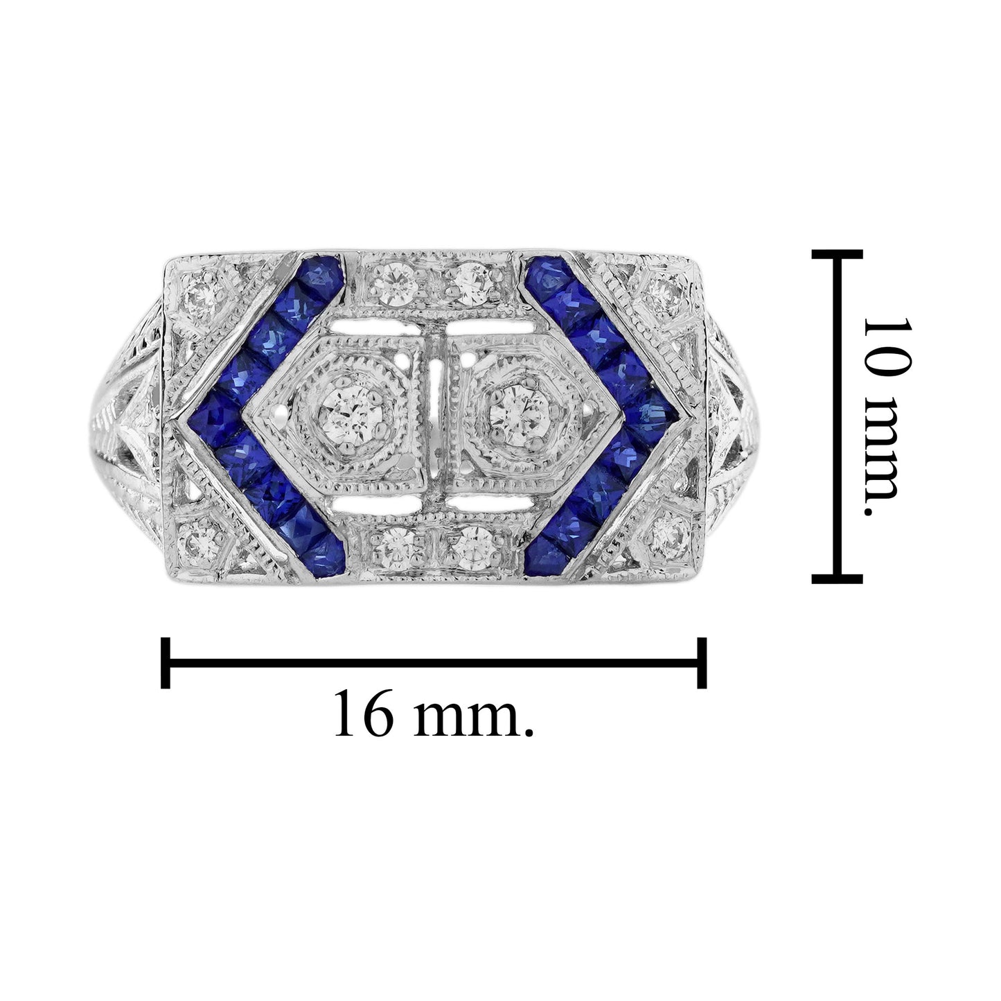 diamond & blue sapphire vintage inspired edwardian style white gold ring