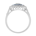 GIA Art Deco стиліндегі сәулелі пішінді гауһар көк сапфир Halo 18K ақ алтын сақина