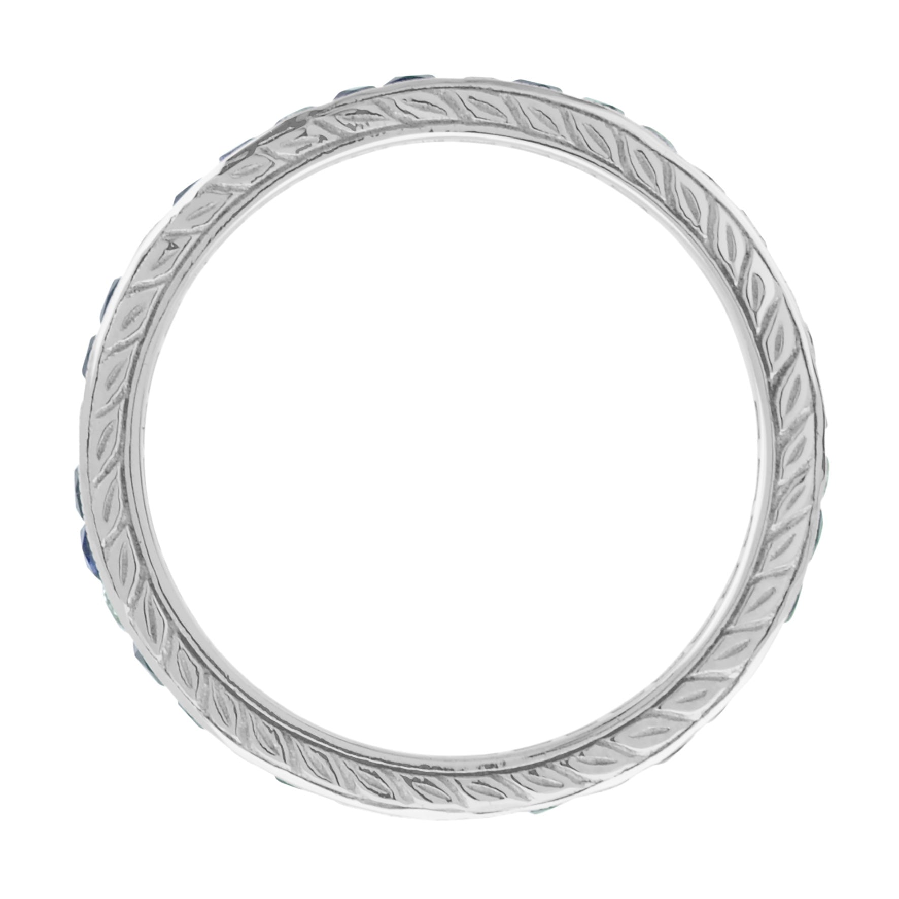 Alternating Double Blue Sapphire & Diamond Eternity Band 14K White Gold Ring