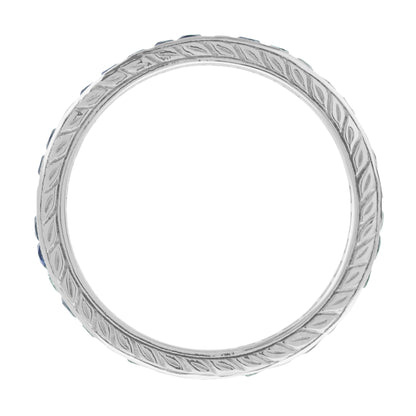 Alternating Double Blue Sapphire & Diamond Eternity Band 14K White Gold Ring
