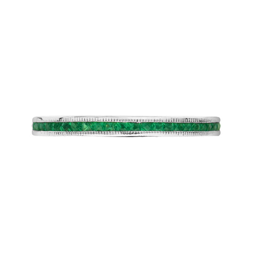 Slim French Cut Emerald Art Deco Style Channel Set Eternity Band 14K White Ring