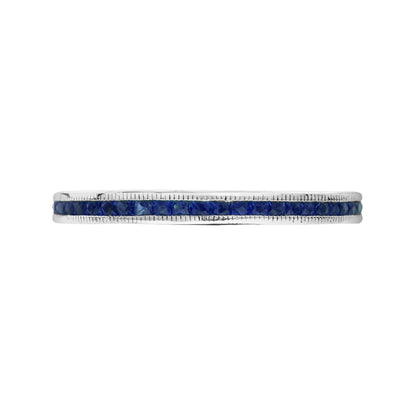 French Cut Blue Sapphire Art Deco Style Channel Set Eternity Band 14K White Ring