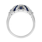 Round Diamond & Blue Sapphire Art Deco Style 18K White Gold Ring