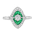 Diamond & Green Emerald Art Deco Style Engagement 14K White Gold Ring