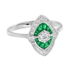 1.55 ctw Art Deco Style Emerald & Diamond Halo 14K White Gold Ring