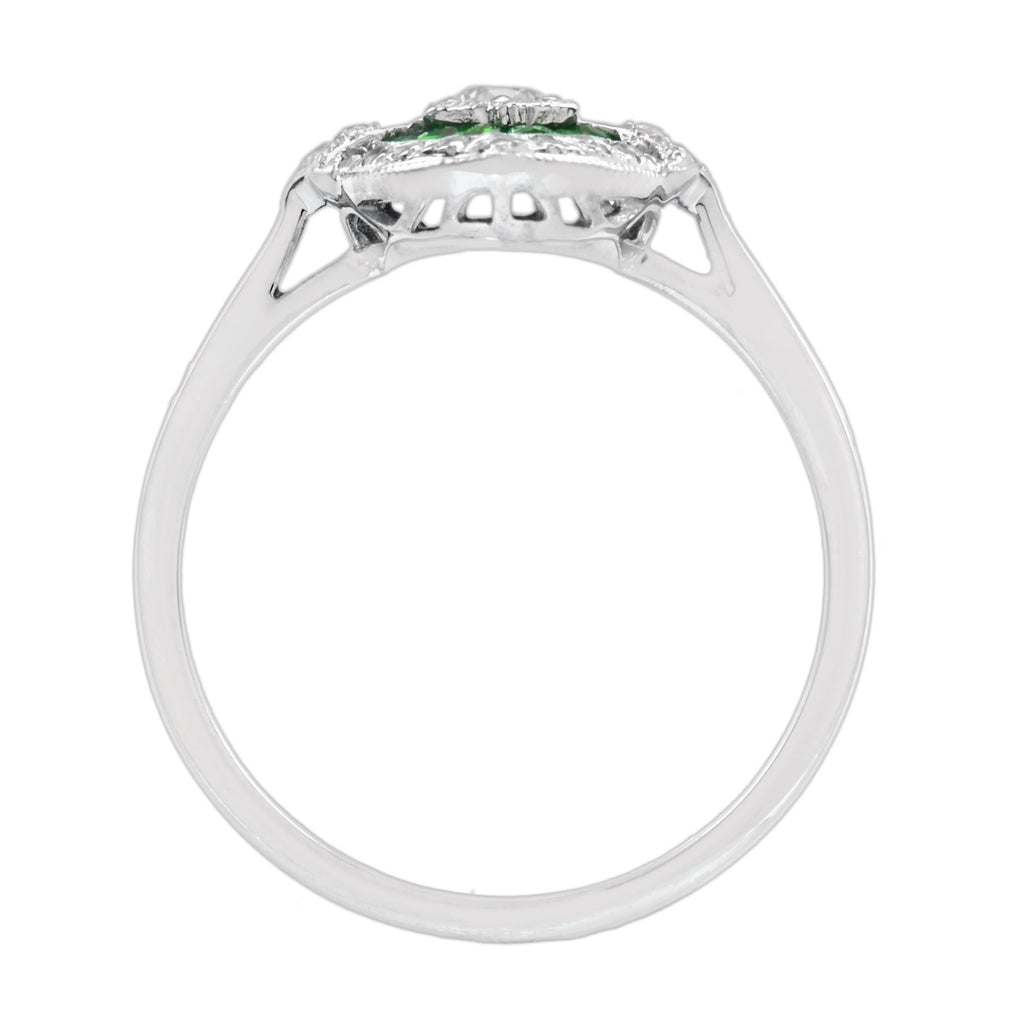 1.55 ctw Art Deco Style Emerald & Diamond Halo 14K White Gold Ring