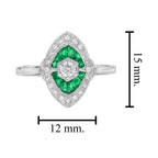 1.55 ctw Art Deco Style Emerald & Diamond Halo 14K White Gold Ring