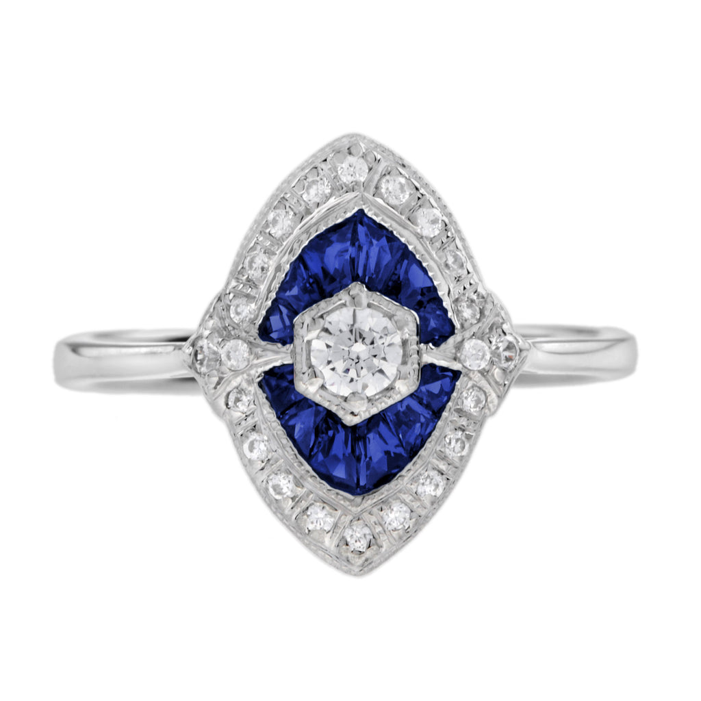 1.39 ctw Art Deco Blue Sapphire & Diamond 14K White Gold Ring