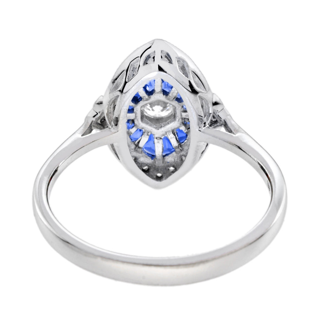 1.39 ctw Art Deco Blue Sapphire & Diamond 14K White Gold Ring